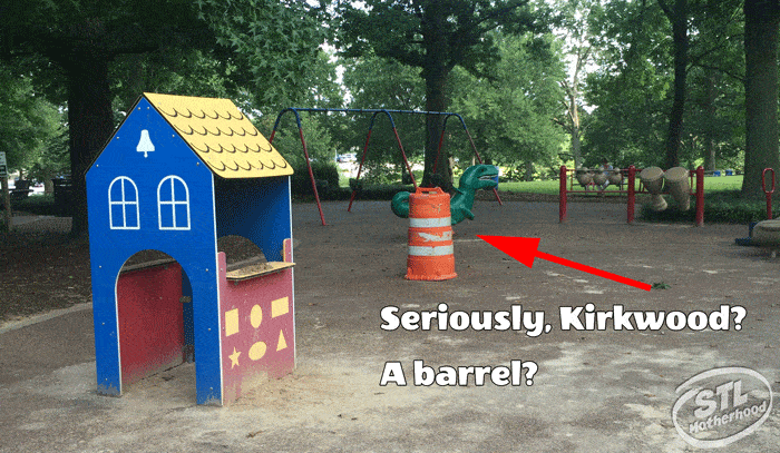 Kirkwood park playground has a barrel