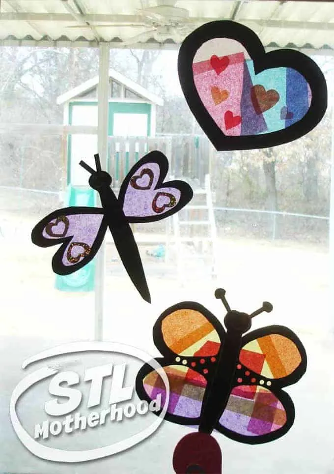 Tissue Paper Stained Glass Valentine's Kid Craft - The Turquoise Home