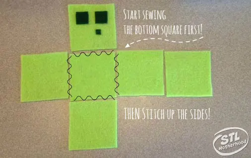 pattern for sewing a Minecraft cube from felt