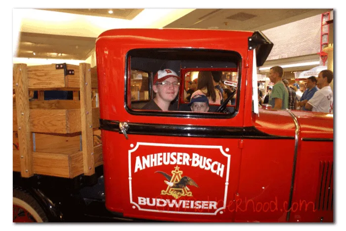 kids sitting in an Anheuser-Busch classic truck on the free tour in St. Louis