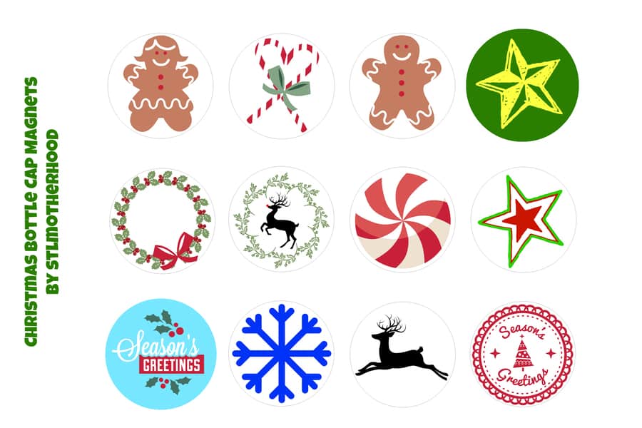 Holiday Bottle Cap Magnets (with free Printable)