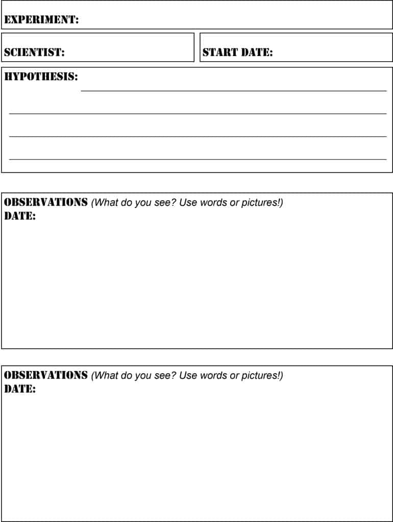 experiment observation sheets