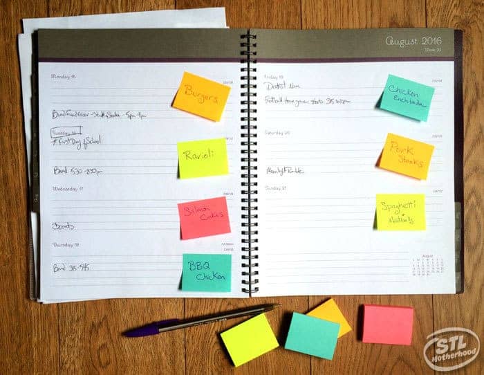 meal planner sticky notes