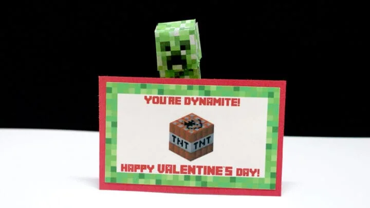 Minecraft creeper holding up Valentine card