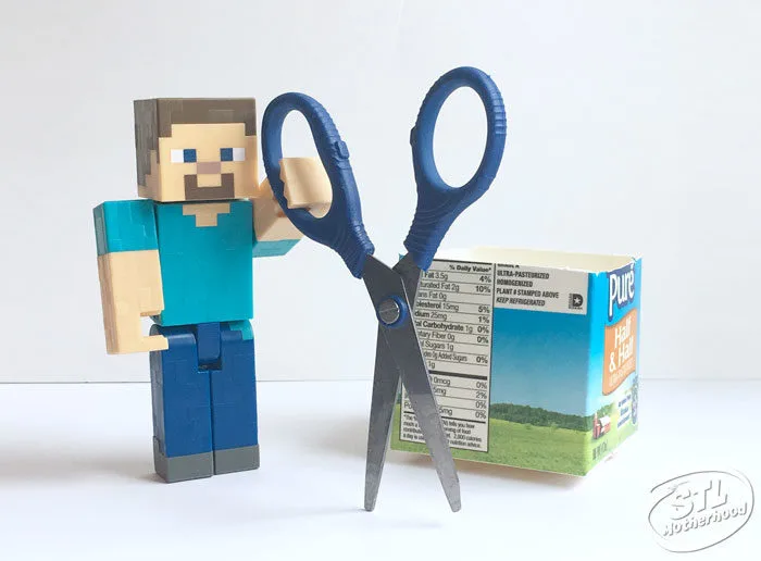 Handmade Cardboard Steve from Minecraft Talk with Large LEGO Steve