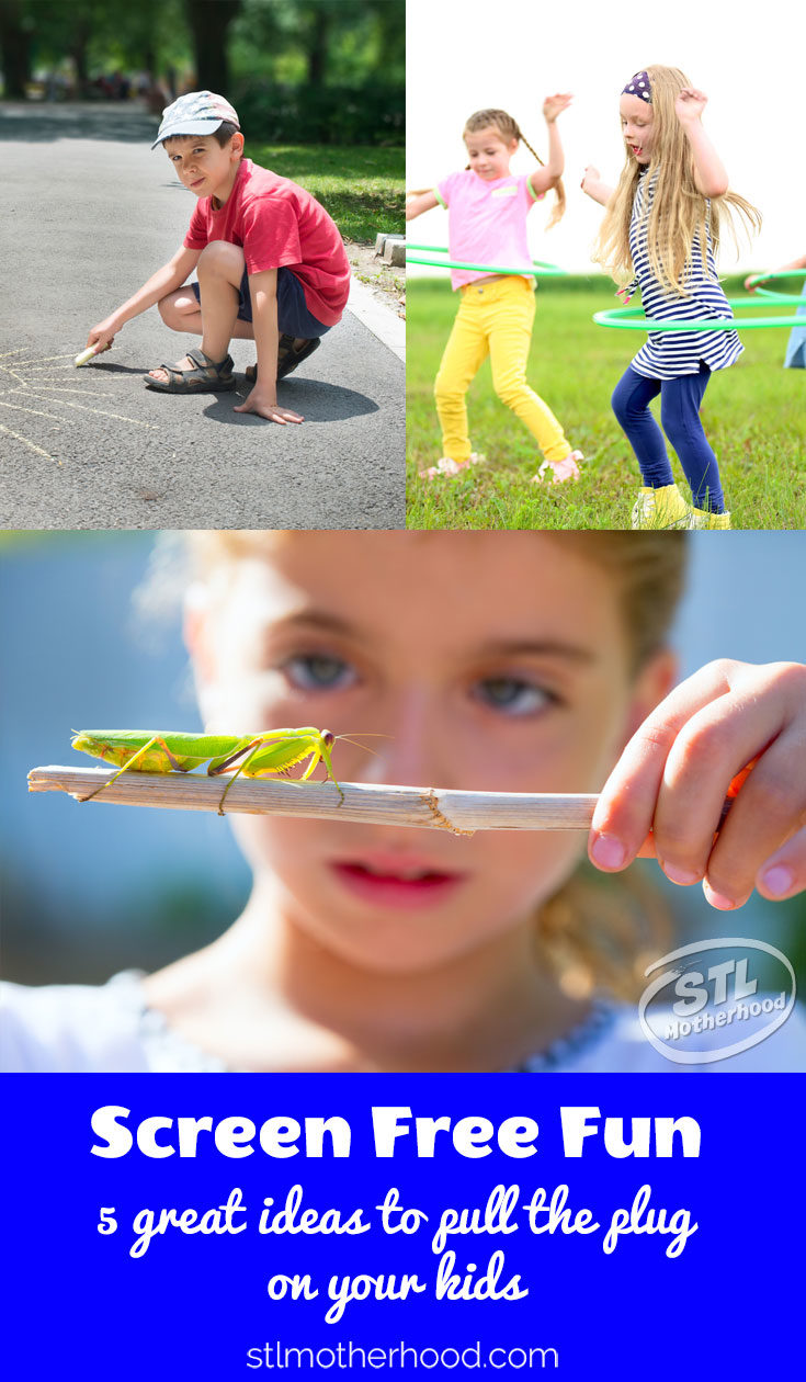 kids with bugs, with chalk, with hulahoop