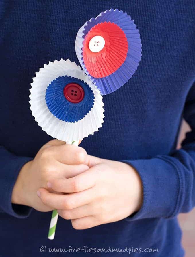 red white blue cupcake liner flowers