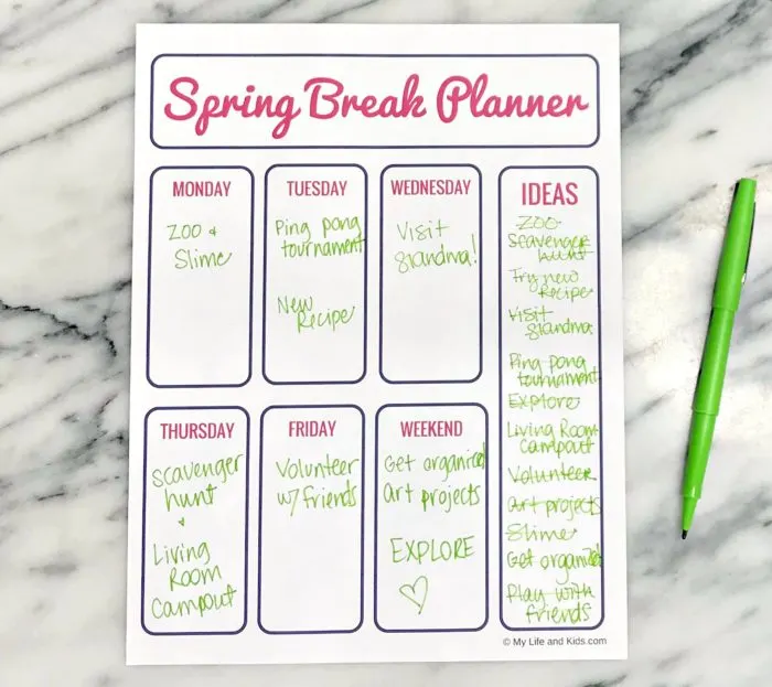 spring break planner