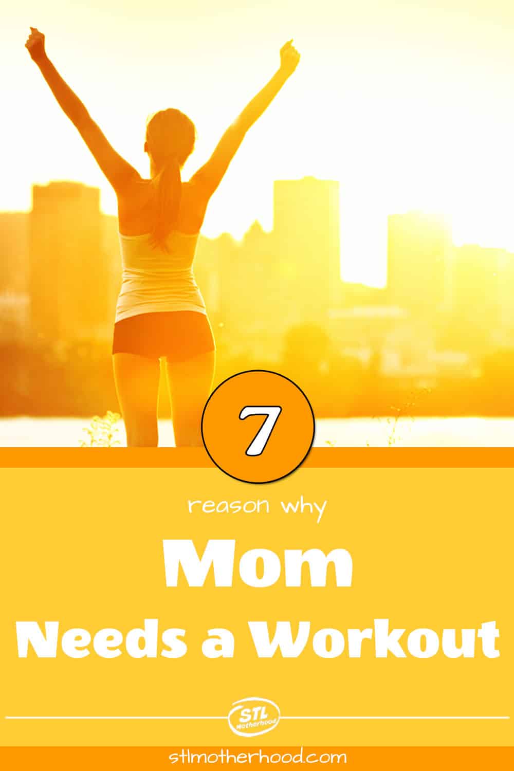 mom runner raising arms at sunrise