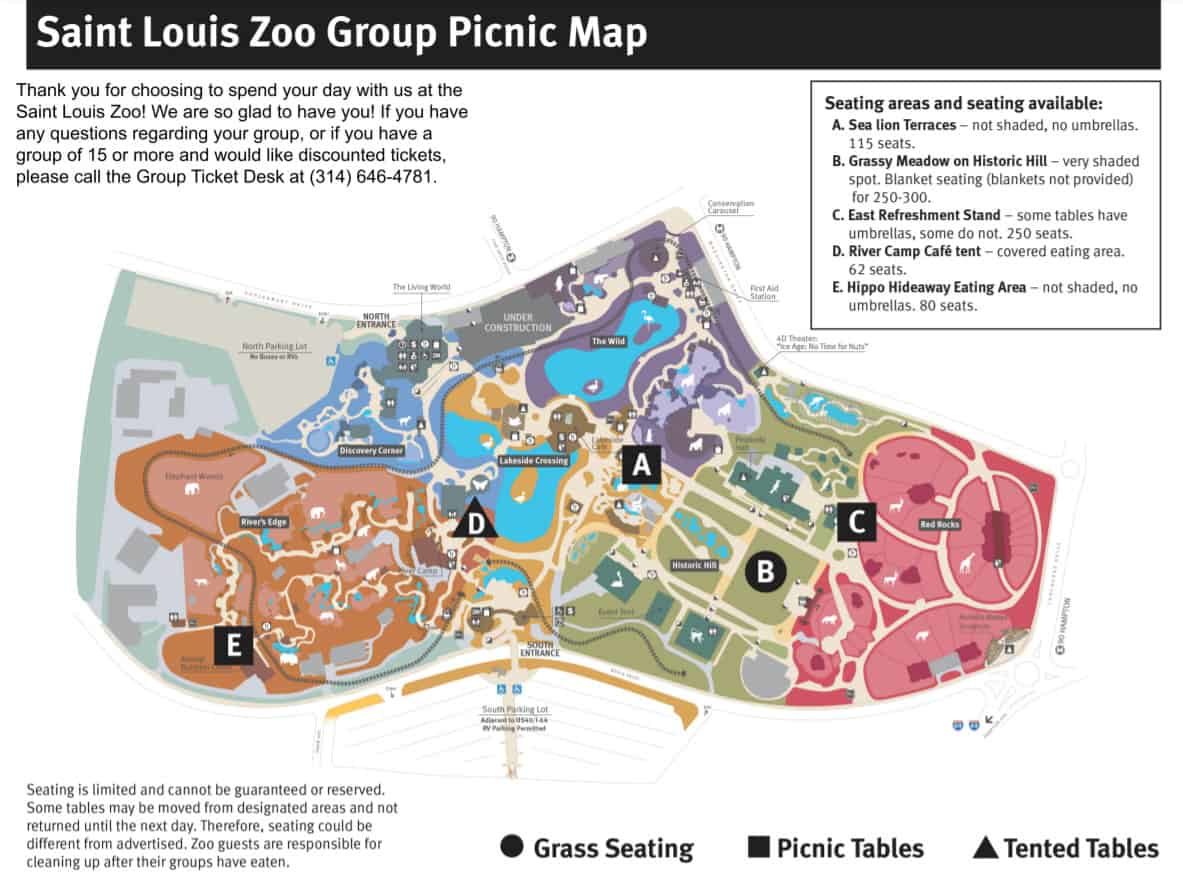 map of picnic areas at St. Louis Zoo