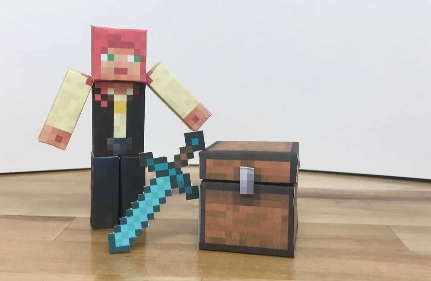 Minecraft player character printed on paper and made into a 3D toy.