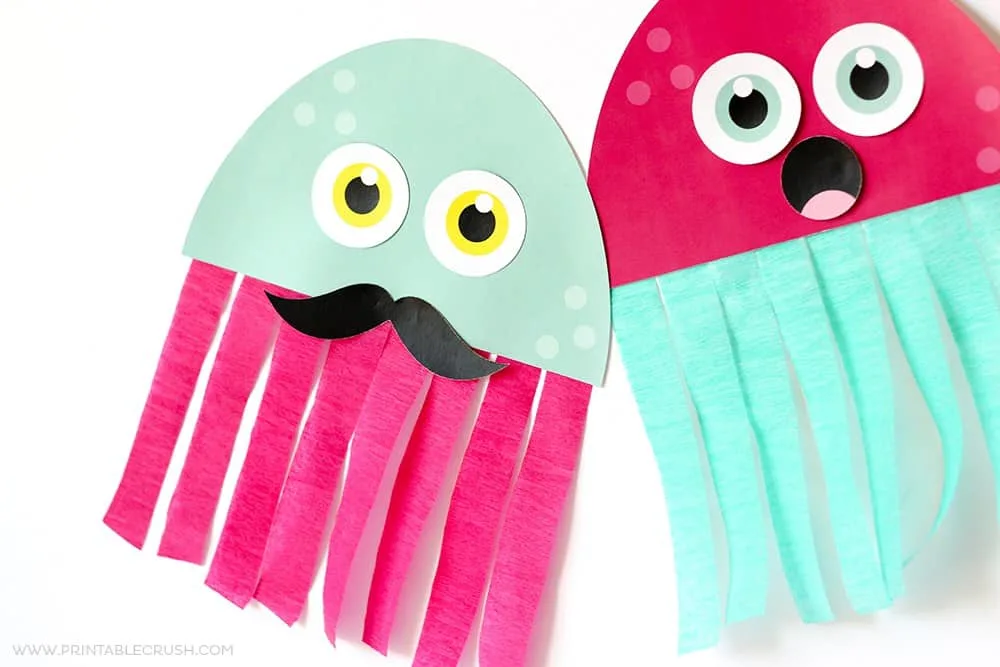 paper jelly fish, flat. One has mustache.