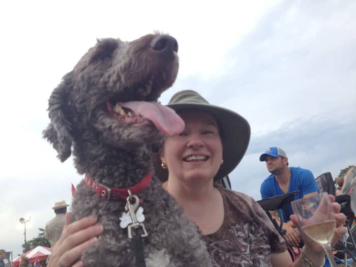 woman and her dog at the Great Forest Park Balloon Race