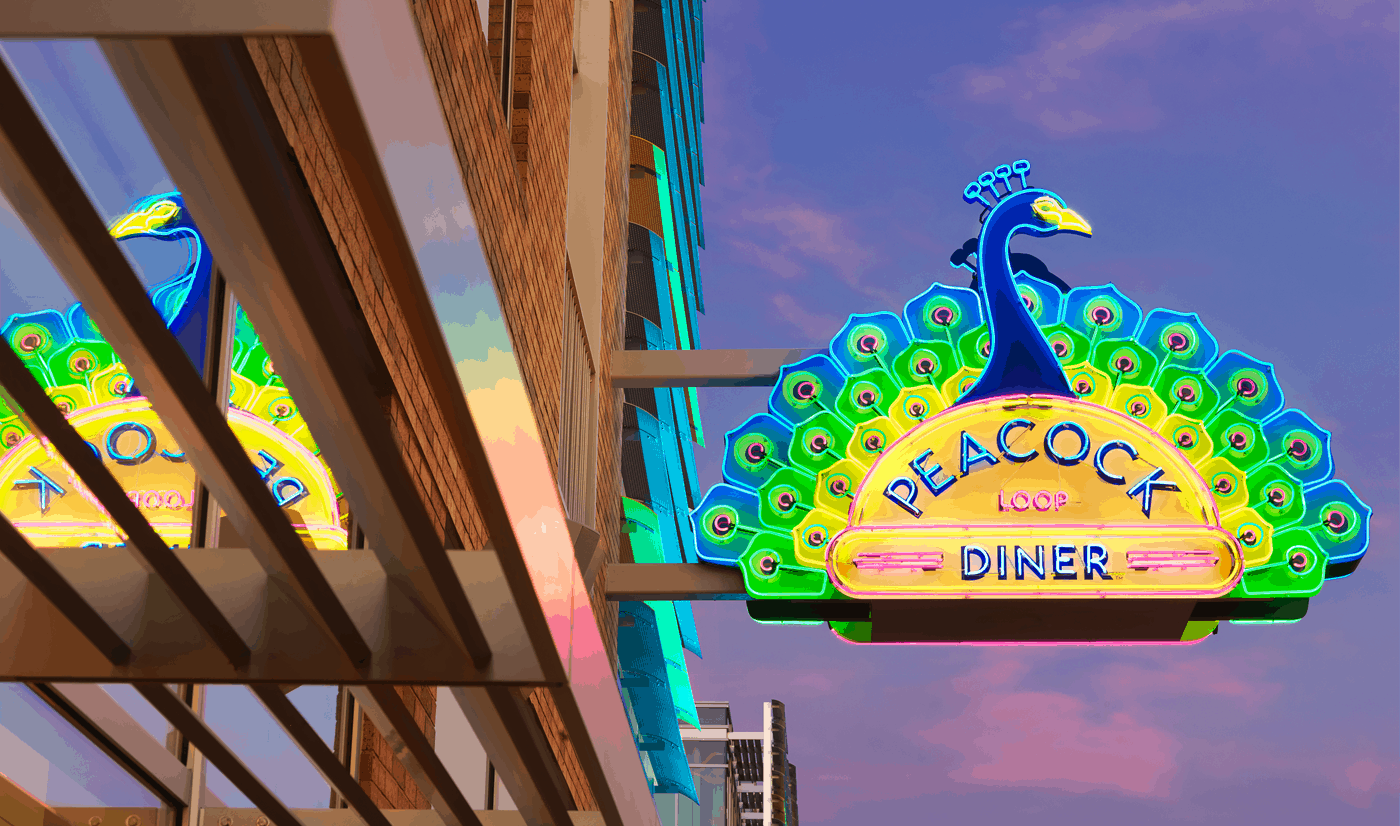 peacock diner neon sign