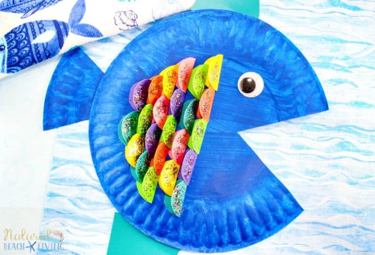 paper plate fish made with paint and 3D Scales