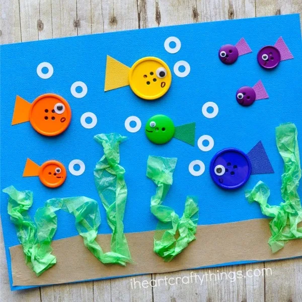 fish art made with buttons