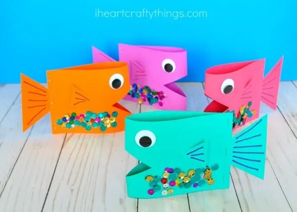 3D fish made with folded paper and sequins