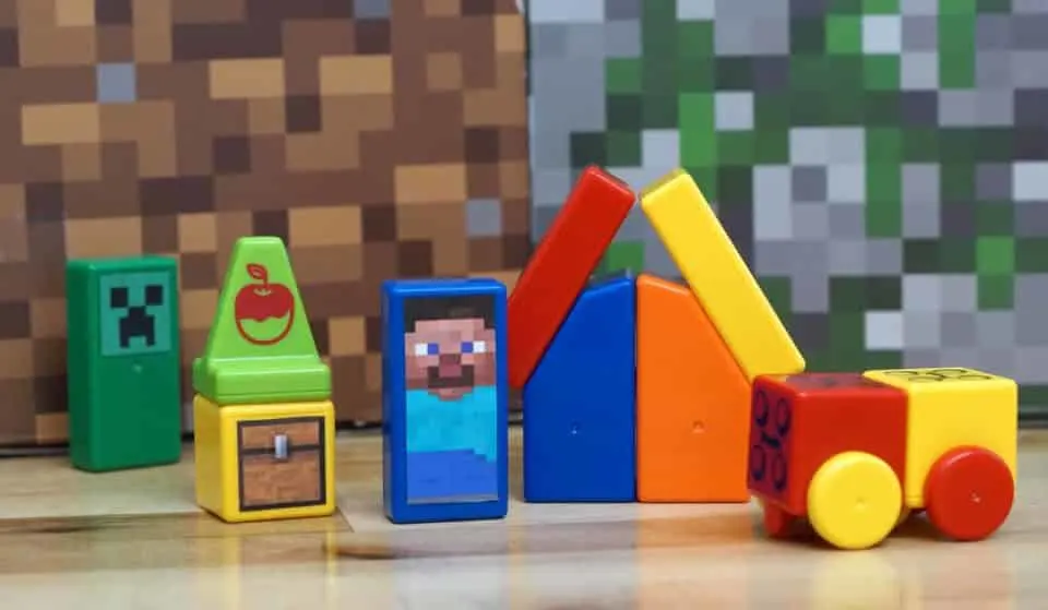 colorful blocks with Minecraft stickers --Steve on a blue block, Creeper block