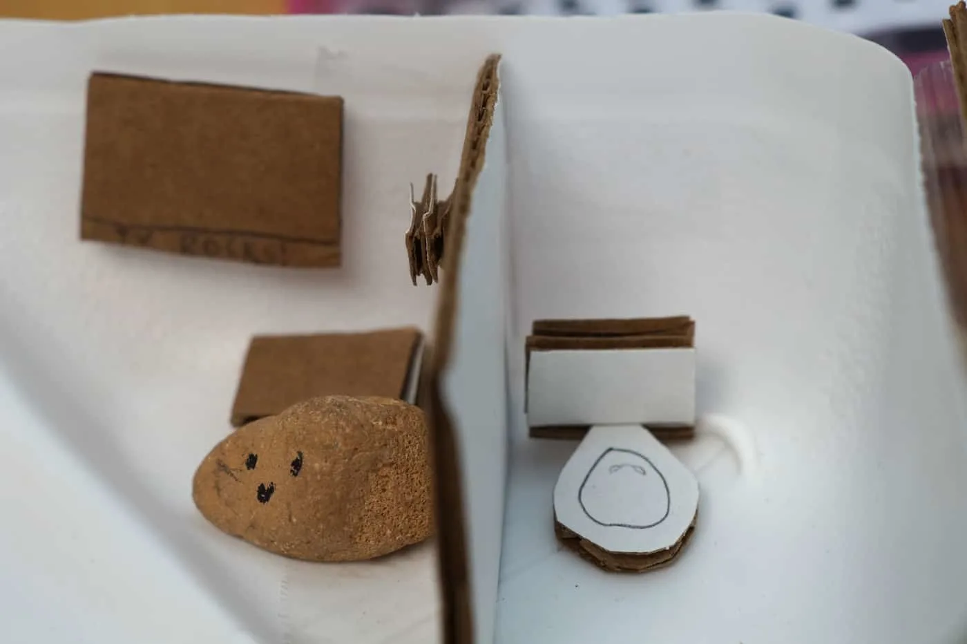 an apartment for pet rocks made from a box