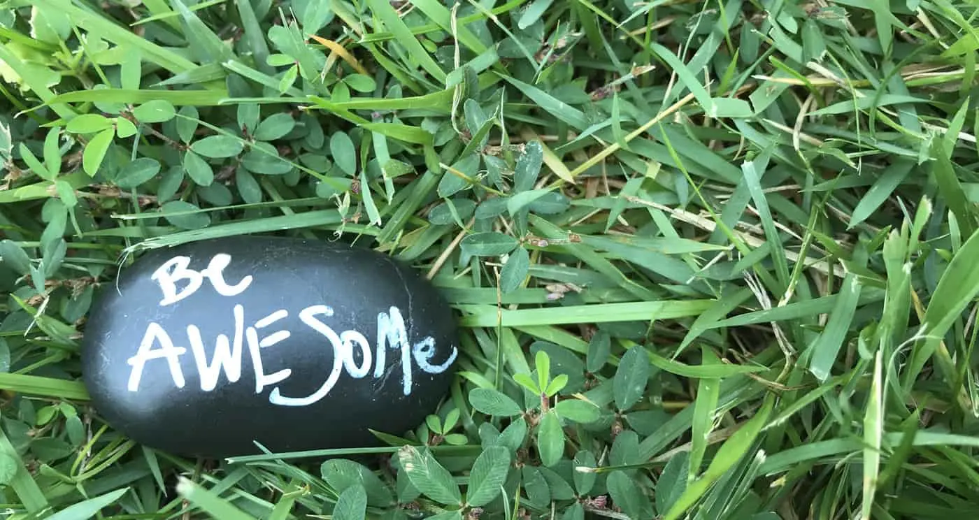 painted rock with Be Awesome written on it