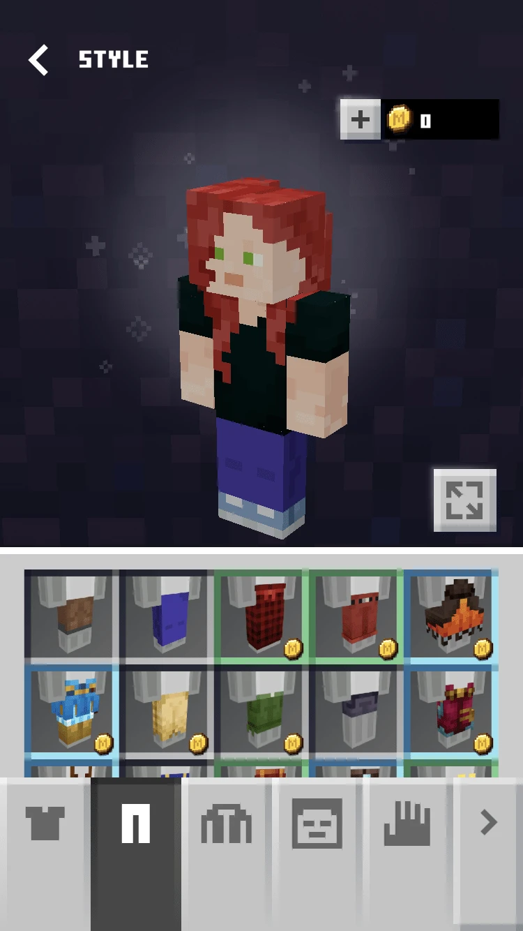 Minecraft Earth customization screen 