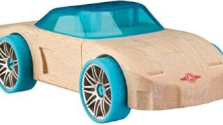 Automoblox wooden car with blue wheels and trim
