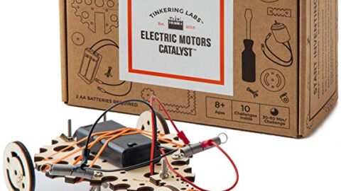 Tinker Lab kit, showing a 3 wheeled car and box