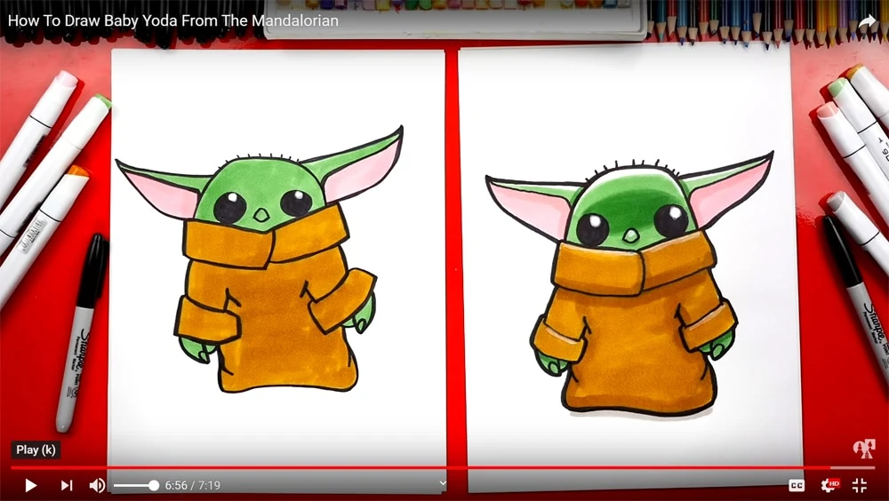 Easy How to Draw a Baby Yoda Valentine Tutorial and Coloring Page