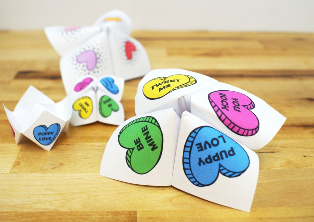 paper Valentine Day fortune tellers with hearts 