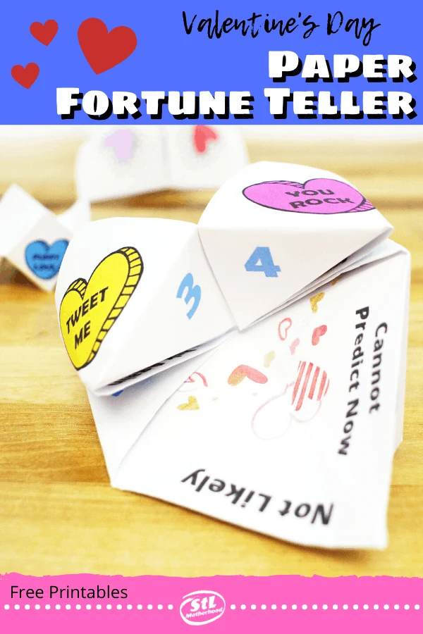 make a special Valentine's Day paper fortune teller to hand out as party favors or give with school party friendship cards. Three designs: Magic 8 Ball, Conversation Hearts and fill in the blank