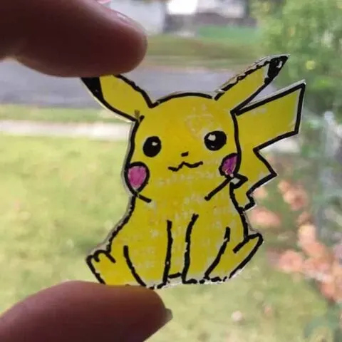 recycled plastic Shrinky Dink pikachu