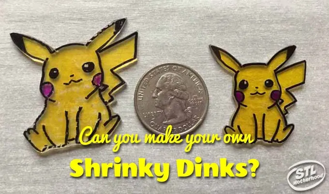 2 shrinky dink pokemon sitting next to a quarter