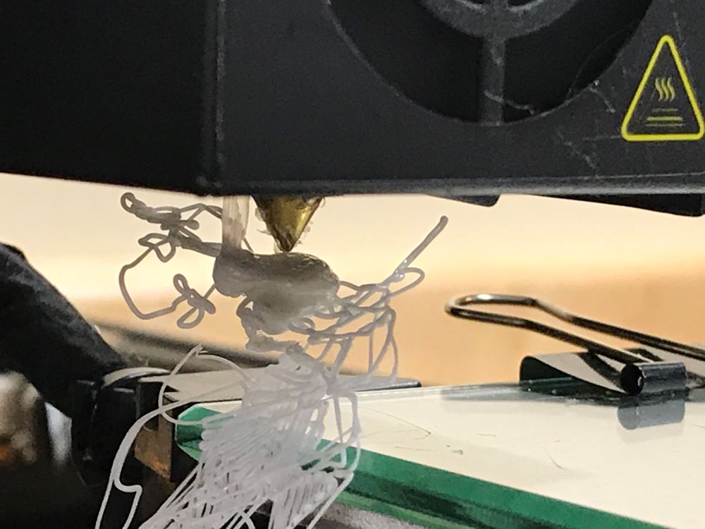 A mess of filament from a 3d printer fail.