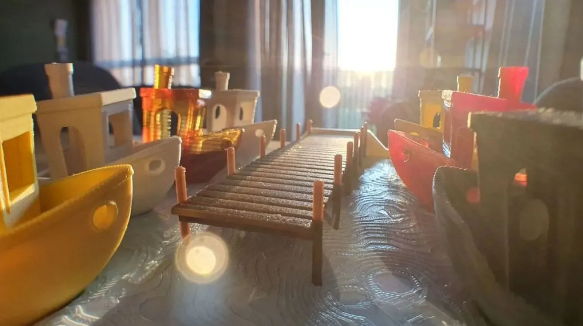 benchy boats on a 3D printed pier