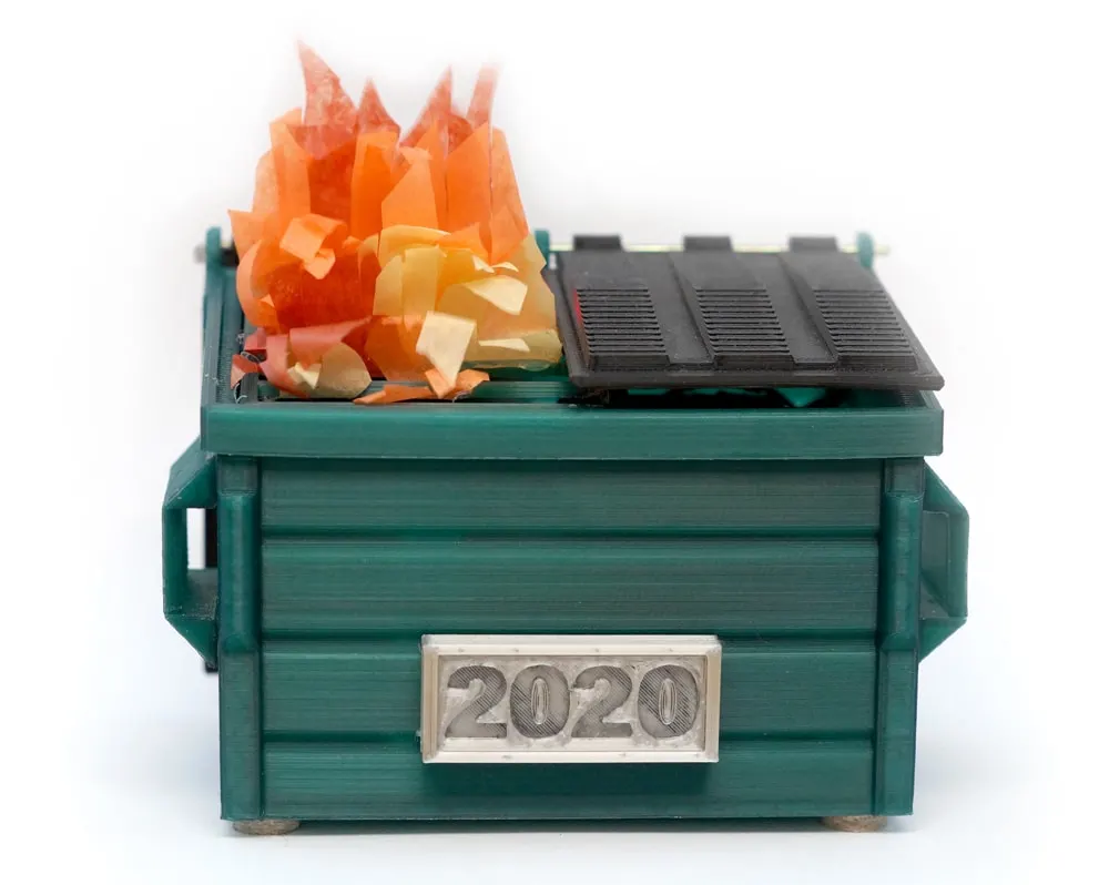 3d printed desktop dumpster fire