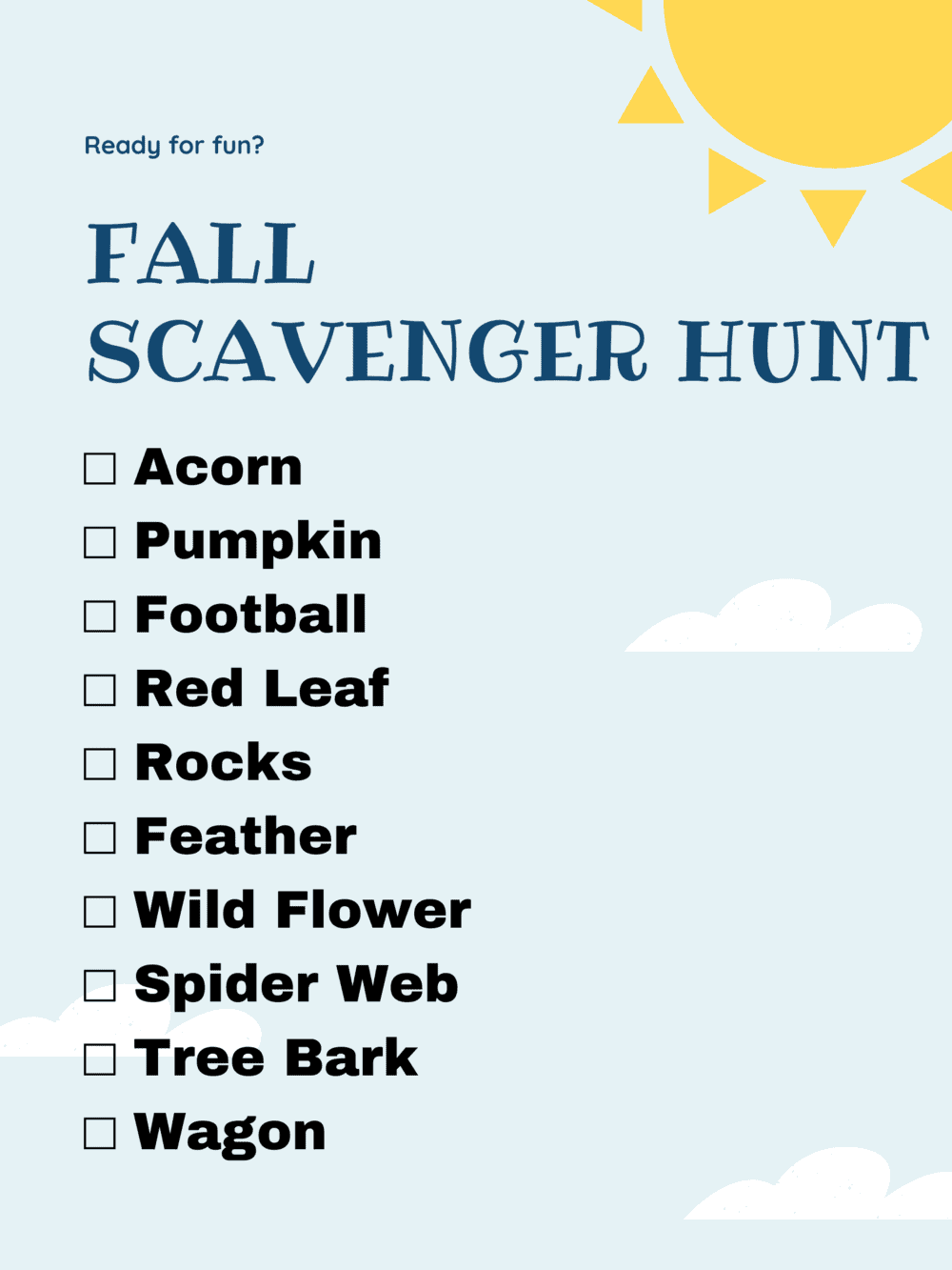 Fall Scavenger Hunt list