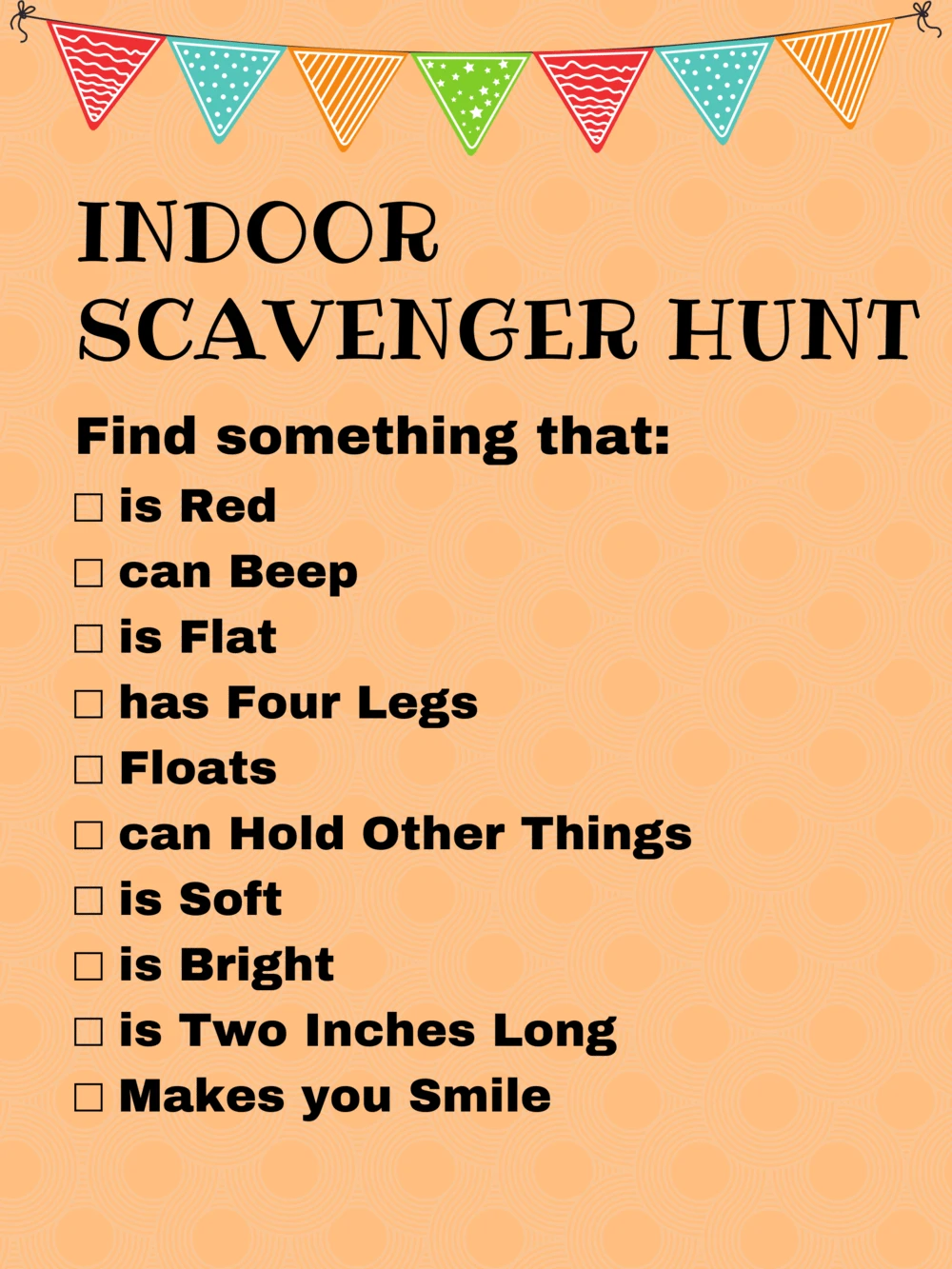 Indoor scavenger hunt list