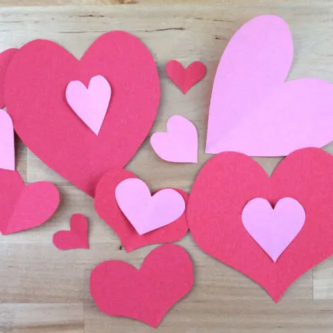 paper hearts in pink and red