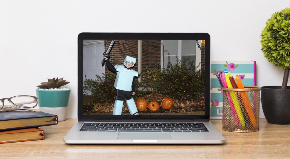 Halloween costume photo on a laptop