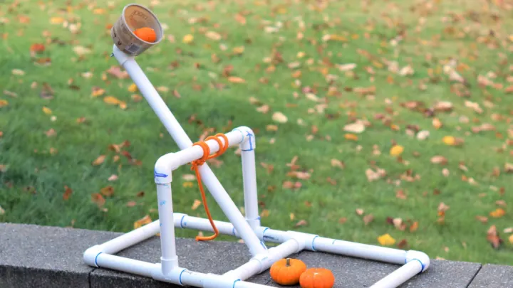 pvc catapult with a pumpkin