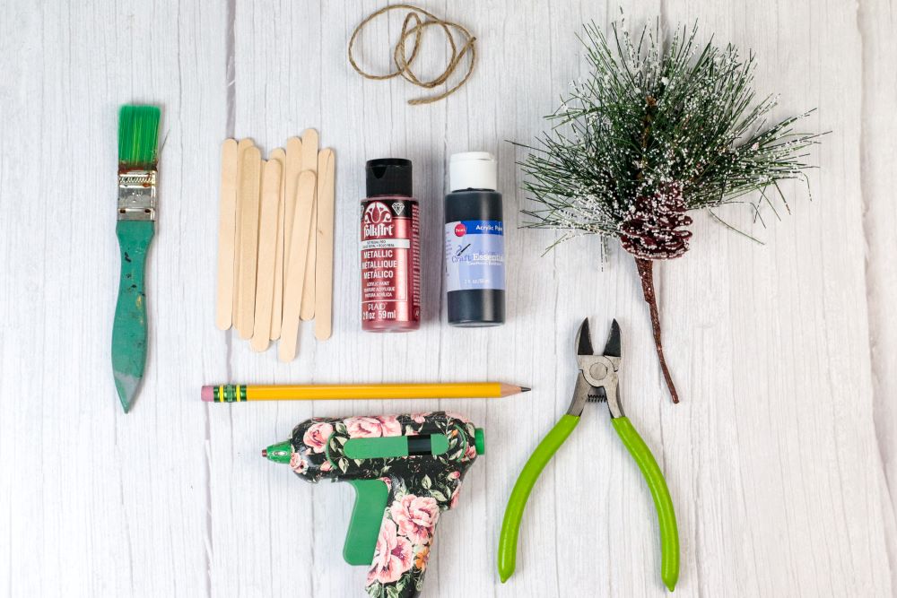 supplies to make a popsicle sled Christmas ornament