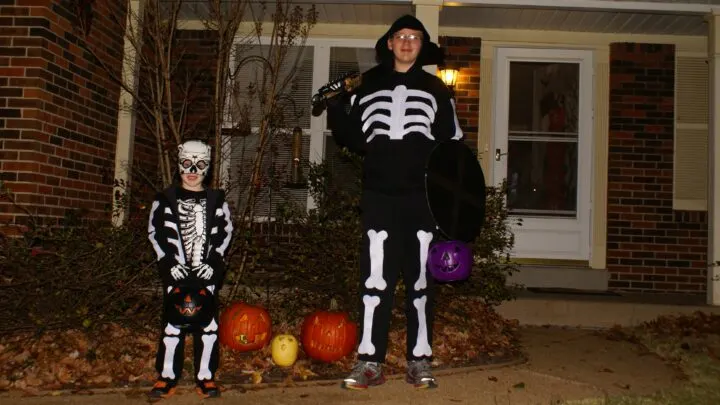 Boys in skeleton costumes
